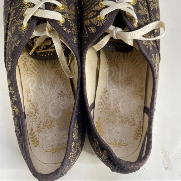 Keds x Rifle Paper Co. Black with Gold Floral Design Size 10 - Picture 5 of 7
